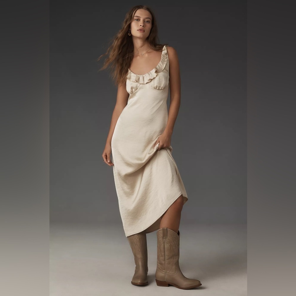 NWT! Anthropologie Mare Mare Sleeveless Midi Satin Slip Dress - Size Medium 💚